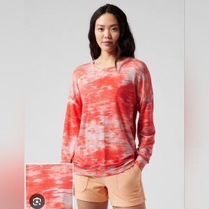 Athleta Coral and White Balance Pull Over Sweatshirt